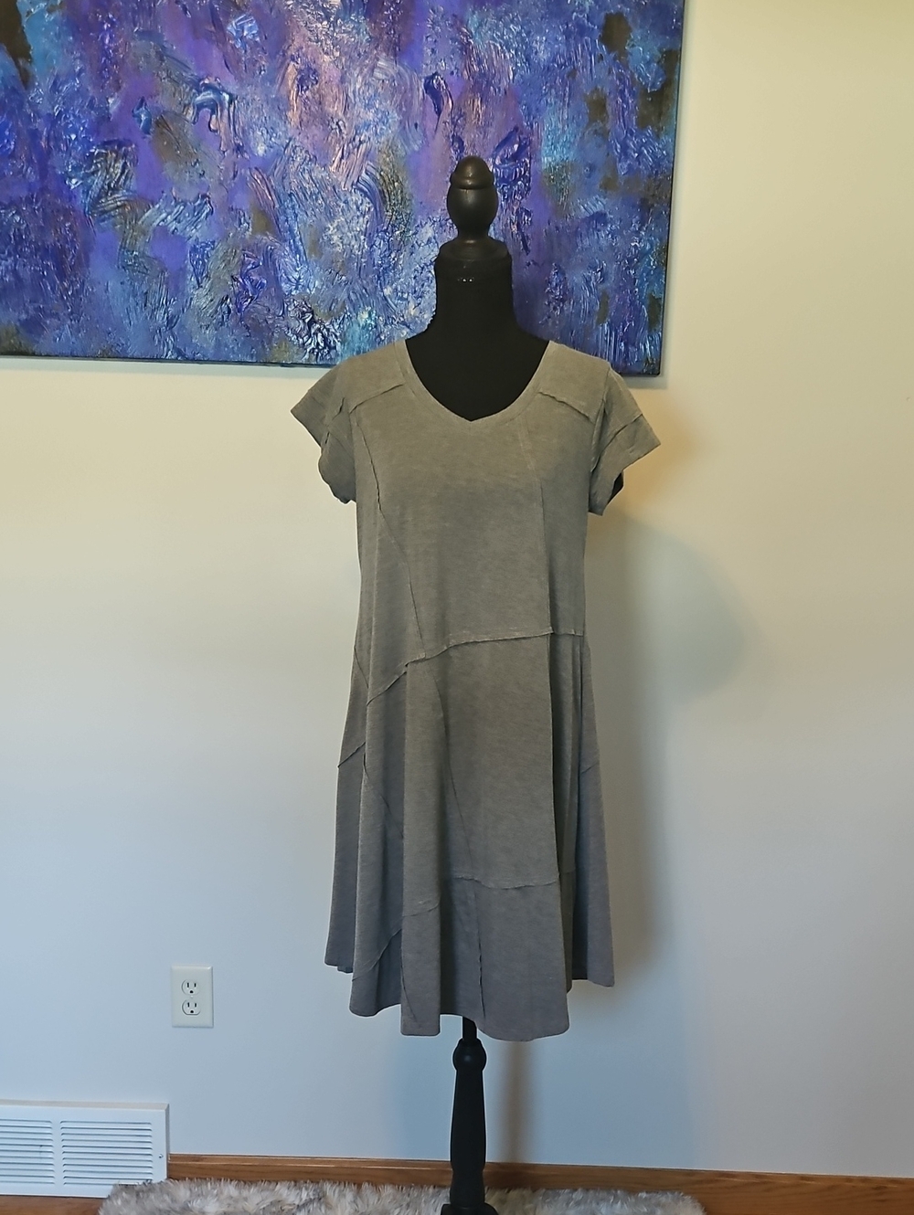 Casual Gray V-Neck Mini Dress